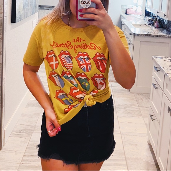 American Eagle Outfitters Tops - the rolling stones yellow graphic logo tee